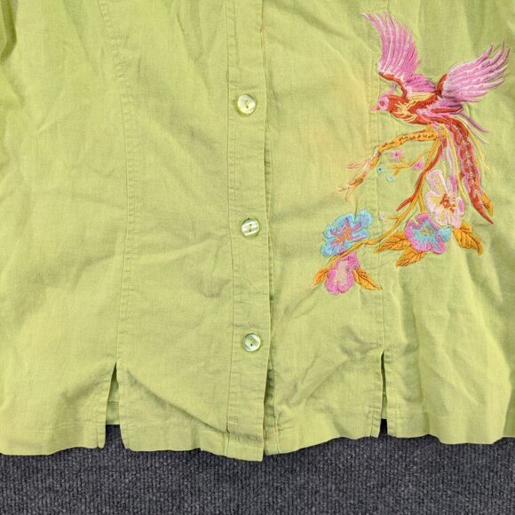 AKC Women's Button Up Shirt Green Large Short Sleeve Embroidered Shoulder Pads - Picture 4 of 14
